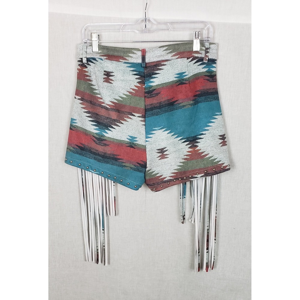 Lucky & Blessed Aztec Print Fringe Studded Shorts M Western Coachella Festival - Picture 3 of 10